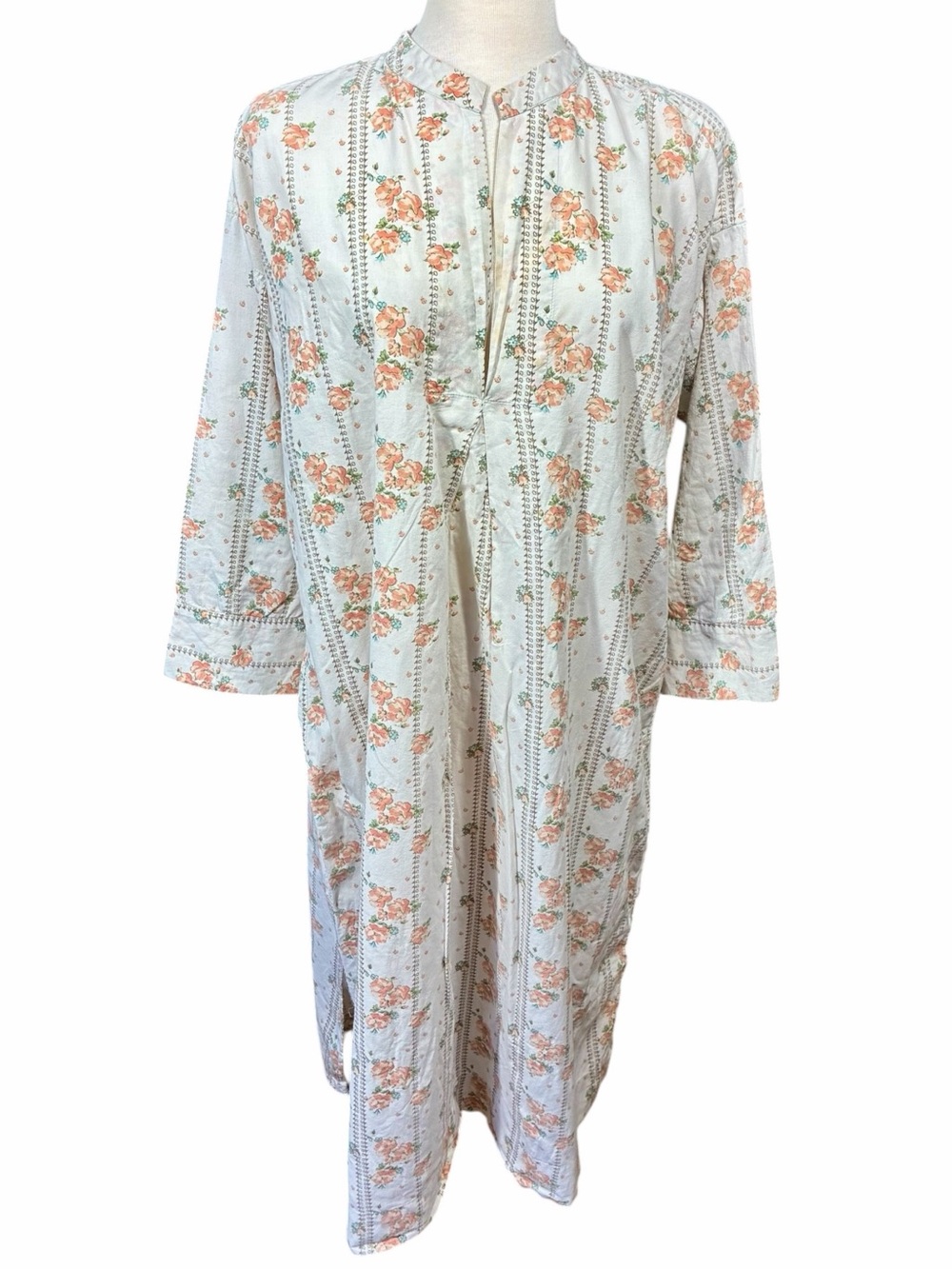 Domi 100% Organic Cotton Pink Floral Sleeping Tunic Pullover Dress Women's Large